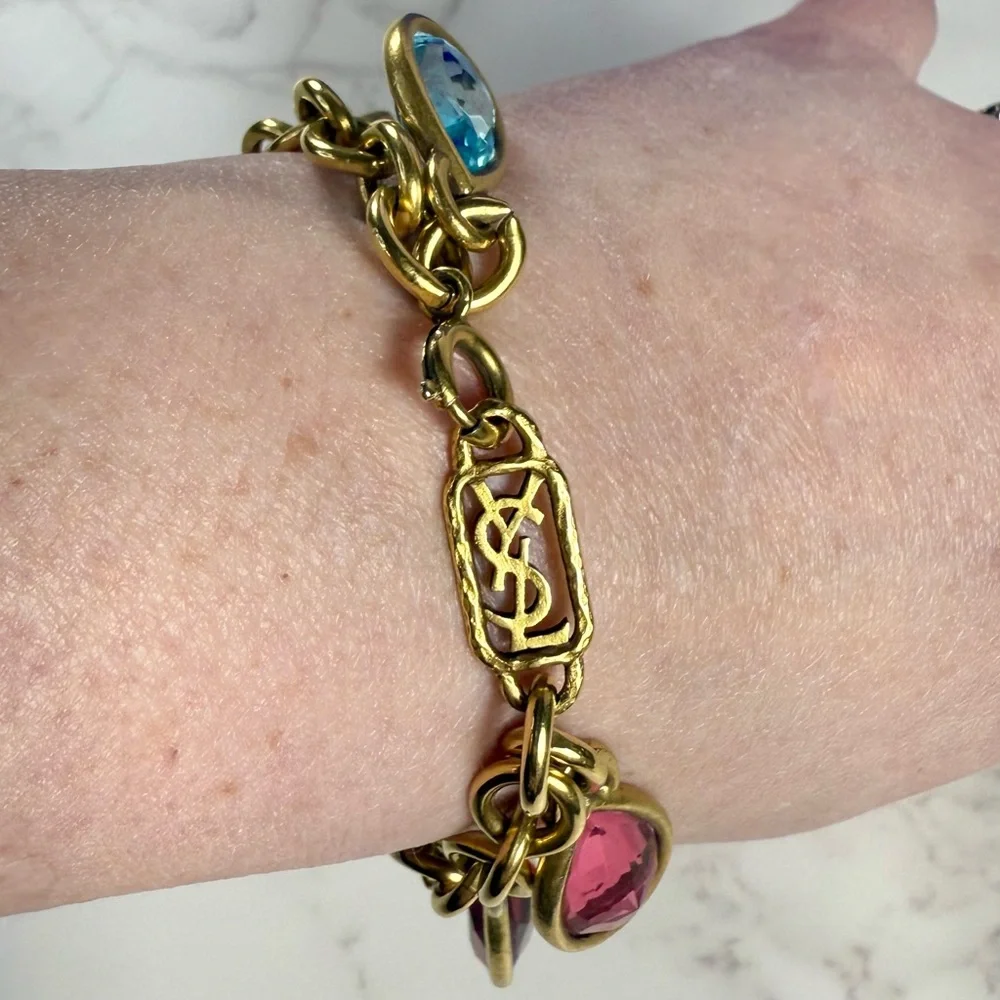 Yves Saint Laurent Ultra Rare Gold Plated Multicolored Jewel Charm Bracelet - Picture 11 of 12
